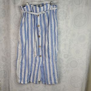 Love Tree blue & white linen blend midi skirt women's large